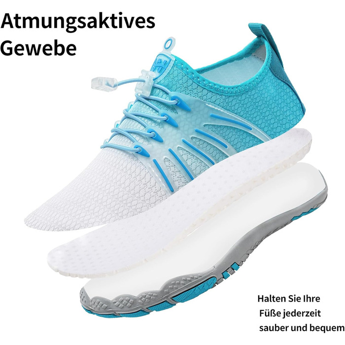 WateLves Барфути жіночі та чоловічі водяні та пляжні шльопанці, кросівки для трейлраннінгу та фітнесу, швидко сохнуть, з антиковзкою підошвою та широкою передньою частиною, білий, помаранчевий (градієнт білий-блакитний), 37 EU