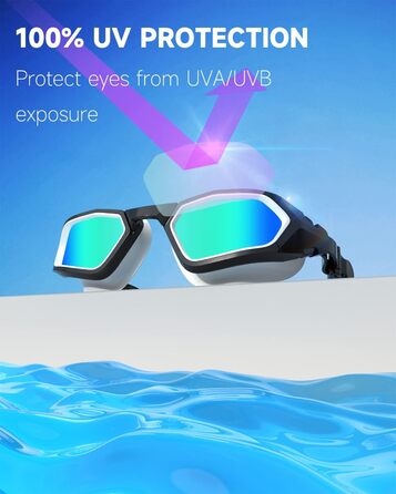 Окуляри для плавання Findway, захист від запотівання/UV, поляризовані окуляри для дорослих, підлітків та жінок з запасним носовим мостом, без витоку, чіткий огляд, чорний & білий/поляризована димчаста лінза (чорний & білий/золота поляризована дзеркальна л