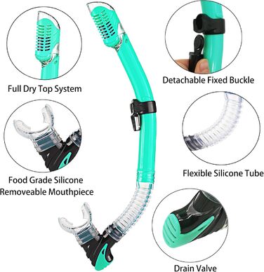 Набір для снорклінгу для дорослих з ластами, маскою та сухим трубкою Aquagrün S/M (36-41)