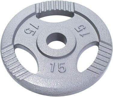Олімпійські диски GORILLA SPORTS з чавуну, сріблясті, 1,25–20 кг, 50 мм, Tri-Grip – вагові млинці для штанги