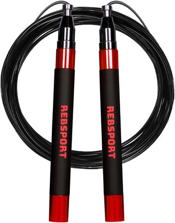Професійний скакалка для кросфіту та Double Unders, регульована зі сталевим тросом 2.5 мм (червона), комплект з 2 тросами та ручками