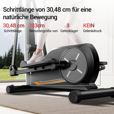 Крос-тренажер CURSOR для дому з 16 рівнями опору, ультратихий магнітний еліпс, довжина кроку 40 см, датчики пульсу, LCD-дисплей, вантажопідйомність 159 кг, помаранчевий