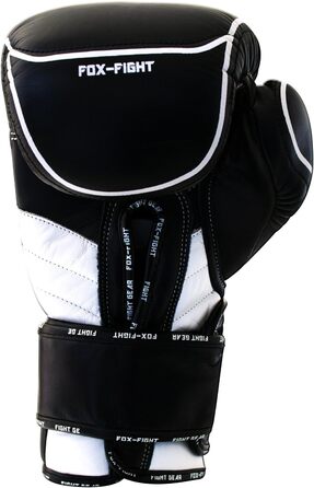 Преміальні боксерські рукавички FOX-FIGHT B7 з натуральної шкіри, 12 OZ, для боксу, муай тай, кікбоксингу, MMA, спарингів та тренувань, чорні