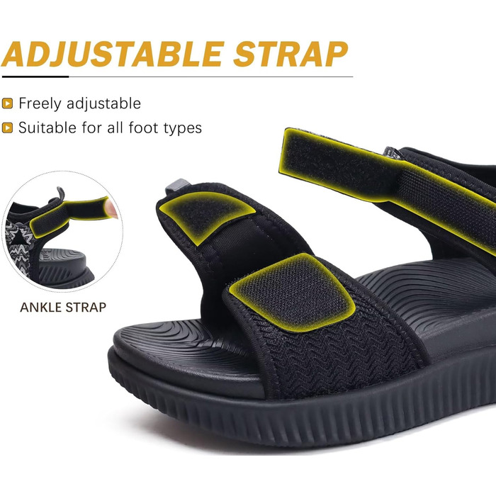 Жіночі трекінгові сандалі KuaiLu: зручні ортопедичні сандалі для піших прогулянок та спорту, літні сандалі на шнурівці, чорні (39 EU)