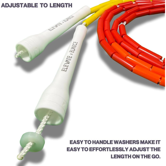 Стрибкове канат Elevate Rope Professionelles Perlen - 3м, регульований, якісні намистини та полішнур - для фрістайлу, кардіо та трюків. Підходить для всіх рівнів, для використання в приміщенні та на вулиці (червоний/помаранчевий/жовтий/білий)