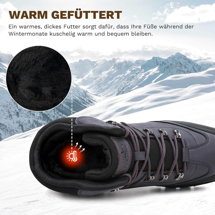 Чоловічі зимові черевики AX BOXING: утеплені, трекінгові, для хайкінгу, водонепроникні, антиковзаючі, 41-46 EU (Темно-синій, 45 EU)