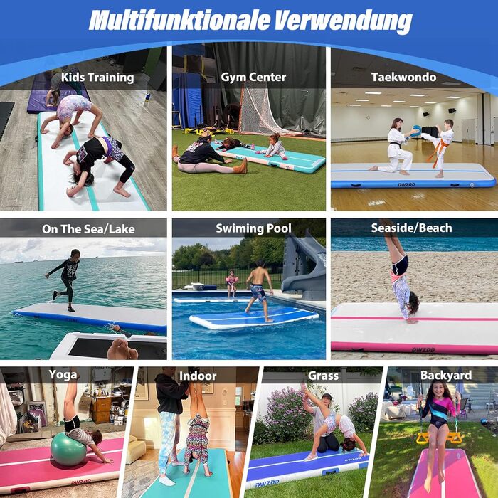 Мата для гімнастики Dwzdd Air Matte Track - 3/4/5/6 м, 600x100x10 см. Для дітей, дому, фітнес-залу, тренувань, чирлідингу. Біло-рожевий/Блакитний колір