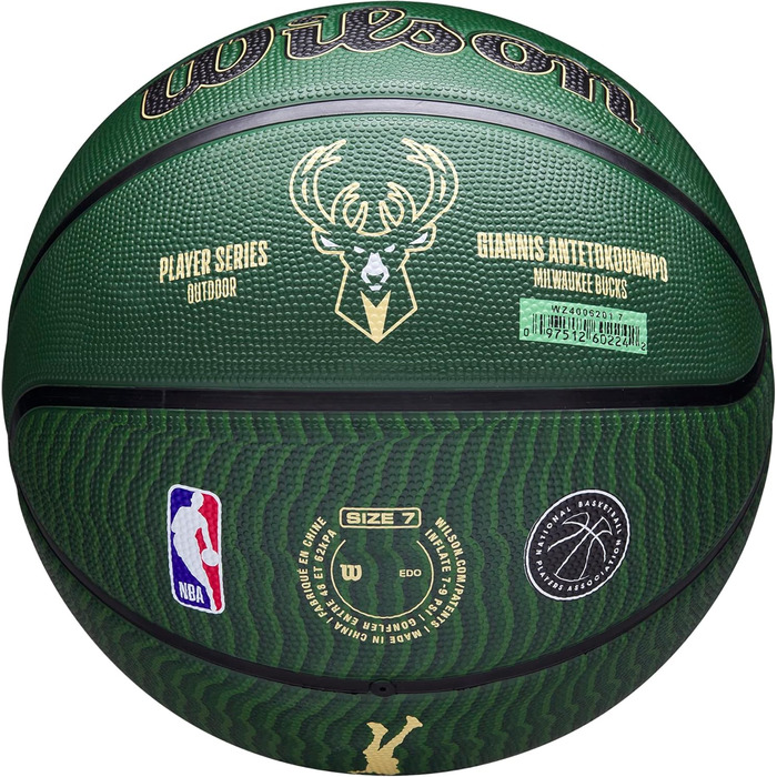 Баскетбольний м'яч Wilson NBA Player Icon для вулиці, розмір 7 (29,5'') та міні, Milwaukee Bucks