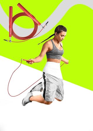 Скакалка Fizyo зі сталі, для швидкого стрибкування, регульований до 330 см, для фітнесу та тренувань (Червоний)