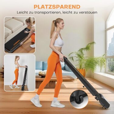 VANNECT Walking Pad - складане бігове полотно для дому, 1-12 км/год, кут нахилу 9%, LCD-дисплей, дистанційне керування, 150 кг, помаранчеве