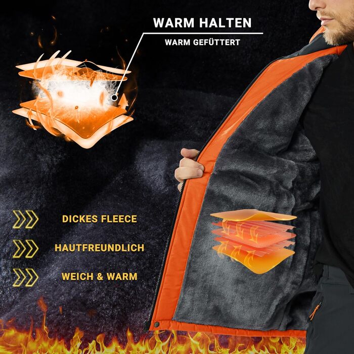 Чоловіча зимова куртка KEFITEVD: водонепроникна, з відстібаною капюшоном, для сноуборду та активного відпочинку, XXL, сіро-помаранчевий