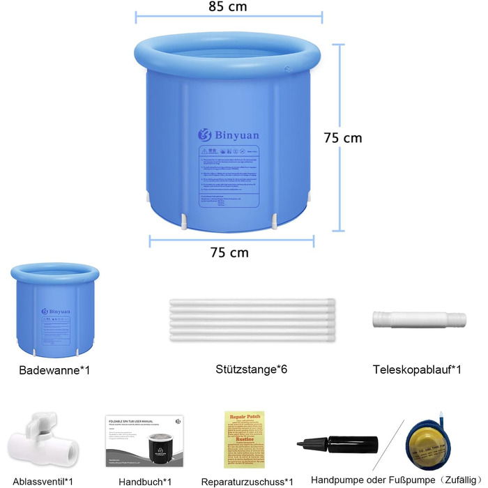 Ексклюзивна ванна для криотерапії B&Y 80см Ø - мобільна ванна для айс-бадінгу, 402L, для спортсменів