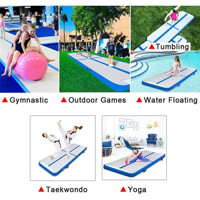 Гімнастична килимок LSLIFE надувний, 4/5/6 метрів, товщина 10 см, з електричним насосом. Для гімнастики, йоги, тренувань, дітей. Надувна гімнастична доріжка, тренувальна балка.