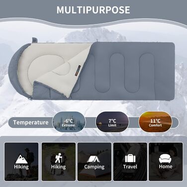 Спальний мішок Naturehike 3-сезонний, ультралегкий, водонепроникний, з'єднувальний, для дорослих, 220 x 85 см, блакитний