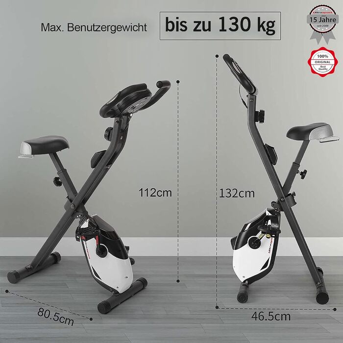 Ultrasport F-Bike 150/200: фітнес-велотренажер для дому, 8 рівнів опору, LCD дисплей, складна конструкція, для спортсменів та людей похилого віку, до 130 кг, матовий чорний