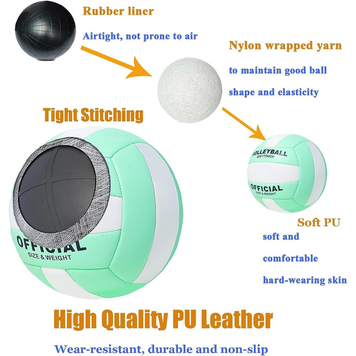 Волейбольний м'яч офіційного розміру 5, комплект з м'яким м'ячем для гри в приміщенні, на вулиці, на пляжі, тренувальний інвентар для пляжного волейболу та басейну, фітнес-зал, зелено-білий