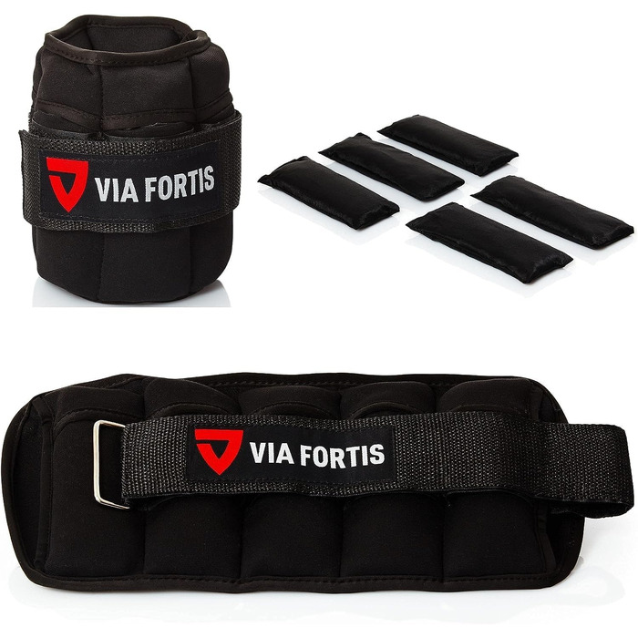 VIA FORTIS Регульовані обважнювачі для ніг і рук, набір 2 шт, з 5 змінними мішками, чорні