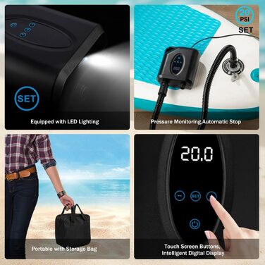 OBEST Електричний Насос для Шини 12000mAh, 20 PSI, Бездротовий, Подвійний, Автоматичне Вимкнення, Чорний