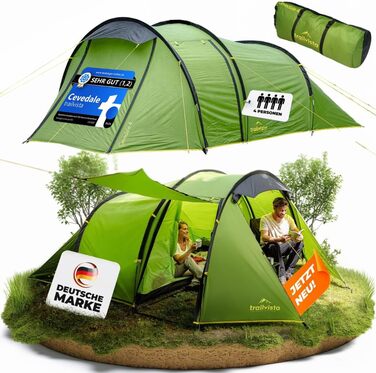 Намет Trailvista® Cevedale Zelt для 4 осіб: водонепроникний, легкий, швидко встановлюється, з тамбуром. Сімейний тунельний намет для кемпінгу.