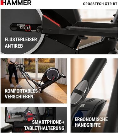 Еліптичний тренажер HAMMER Crosstech XTR BT з Glute Shaper та світлоіндикатором навантаження, 21 програма