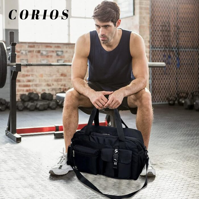 Велика спортивна сумка CORIOS для чоловіків і жінок, дорожня duffle сумка з оксфорду, для плавання, фітнесу, тренувань, ручна поклажа з відділенням для взуття, чорна