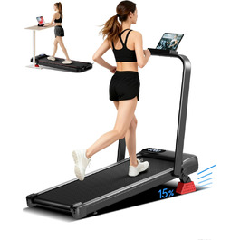 Ходьбовий тренажер UMAY з нахилом 15%, бігове полотно для дому, складане з нахилом та потрійною амортизацією, з пультом дистанційного керування, максимальне навантаження 136 кг, нахил 14%