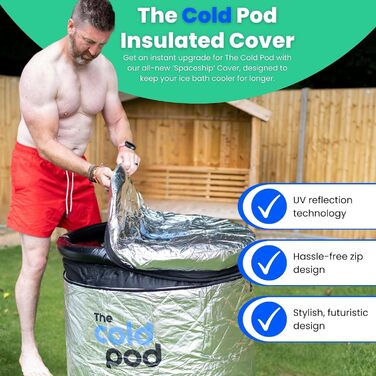 Кришка для крижаної ванни Cold Pod 320L: ізольована, сріблястого кольору, з відбиттям UV-тепла, водонепроникна, з блискавкою, захисний ковпак для крижаної ванни, стійкий до погодних умов, діаметр 75 см (кругла)