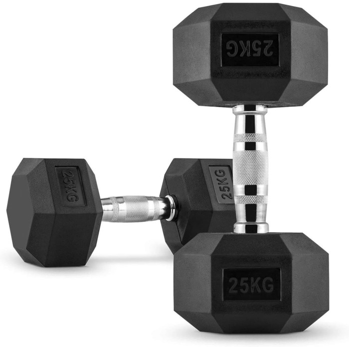 Гантель Technofit Hex 25 кг з гумовим покриттям, шестигранна для силових тренувань, бодібілдингу та фітнесу