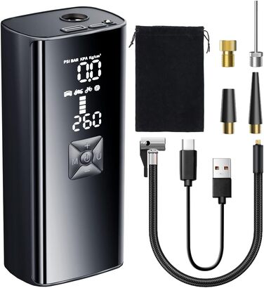 Портативний електричний компресор Adicop 9900mAh, насос 150PSI з манометром для авто, велосипедів, мотоциклів, м'ячів