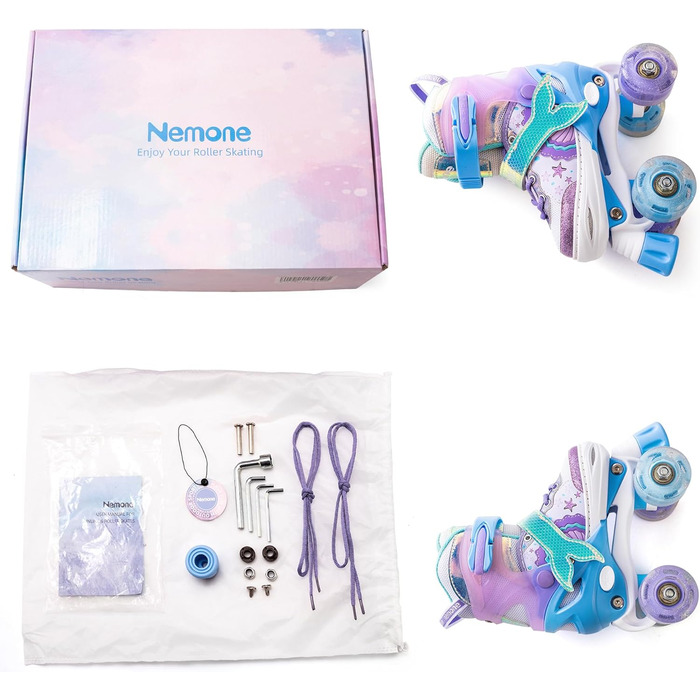 Роликові ковзани NEMONE для дівчаток, розміри 32-36 EU, блакитний/фіолетовий, регульовані, для дому та вулиці