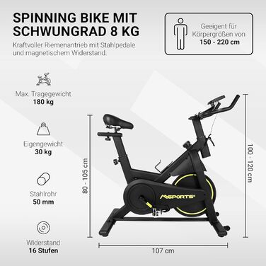 Преміум велотренажер MSPORTS Indoor Cycling Bike Black, 8 кг маховик, магнітний опір, Bluetooth, фітнес велоергометр для дому