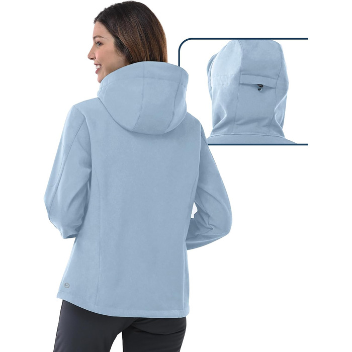 Жіноча мембранна куртка Outdoor Ventures Softshell: водонепроникна, дихаюча та вітрозахисна функціональна куртка з капюшоном для демісезону, небесно-блакитна, 4XL
