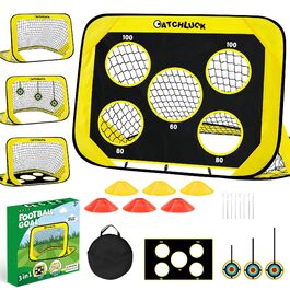 Дитячі футбольні ворота для саду Pop Up з 6 перешкодами, цілями та сумкою, жовті