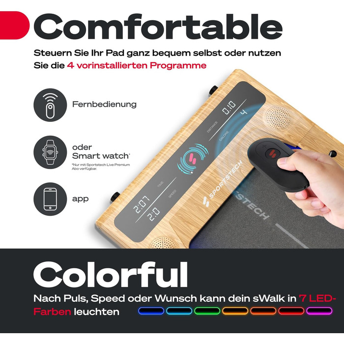 Біговий тренажер Sportstech для дому, Walking Pad, швидкість 1-8 км/год, тренажер під стіл, кут нахилу 11,5%, тихий, з підключенням до додатку, максимальне навантаження 120 кг, компактний, LCD дисплей, для дому та офісу, sWalk (sWalk LWD)