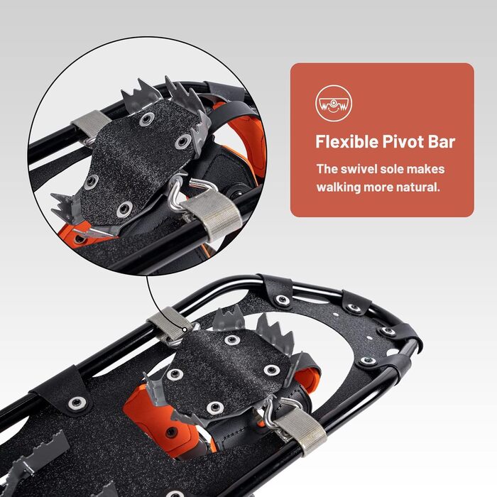 Снігоступи G2 25 дюймів: легкі, з підсиленим носком, EVA-підкладкою, підйомником п'ятки та трекінговими палками. Доступні в 5 кольорах (помаранчевий)