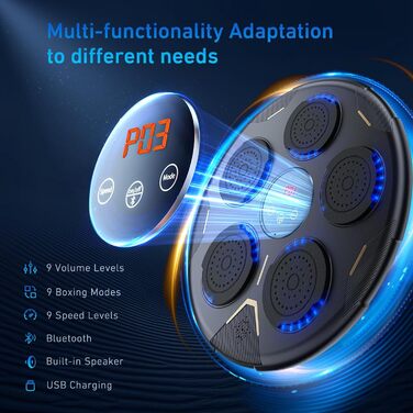 LED боксерський тренажер Wildfun з рукавичками, настінне кріплення, Bluetooth, 9 режимів швидкості, підрахунок ударів, для дорослих та дітей, спорт та зняття стресу