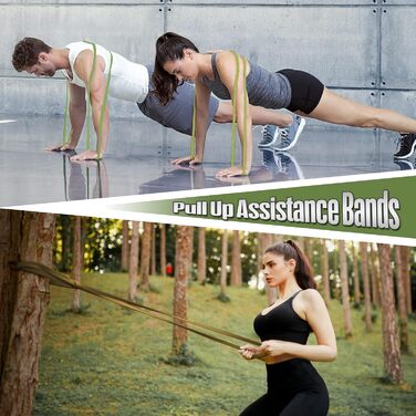 Набір еластичних стрічок опору 5 шт. для фітнесу, силових тренувань та пілатесу, з дверним фіксатором, зелені