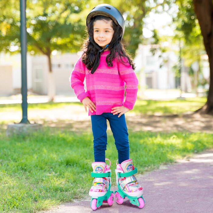 Дитячі ролики Kinder Einhorn для дівчаток, 3-6 років, з підсвічуванням, регульовані, 4 колеса, для початківців, XS (27-30), 3 колеса, райдужний колір