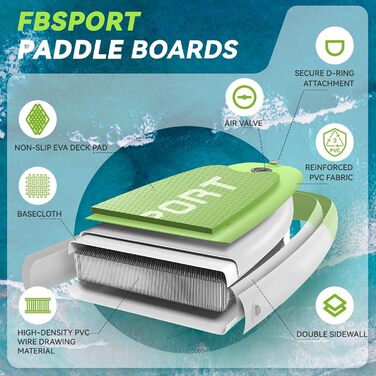 FBSPORT SUP дошка Stand Up Paddle 335 см для дорослих, надувна, з антиковзким покриттям, комплект з веслом, насосом та аксесуарами для йоги, подорожей та серфінгу (Фруктів зелений)