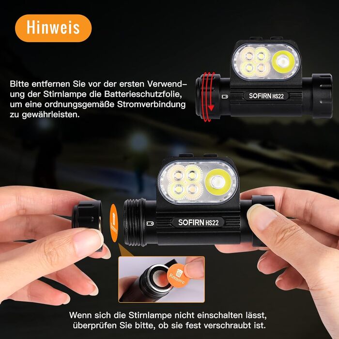 SOFIRN HS22 - ліхтар налобний LED, перезаряджається, 2700K–6500K, 2500LM, світло точкове та розсіяне, Type-C, IPX6, 7 режимів, для кемпінгу, прогулянок, риболовлі, роботи та спорту