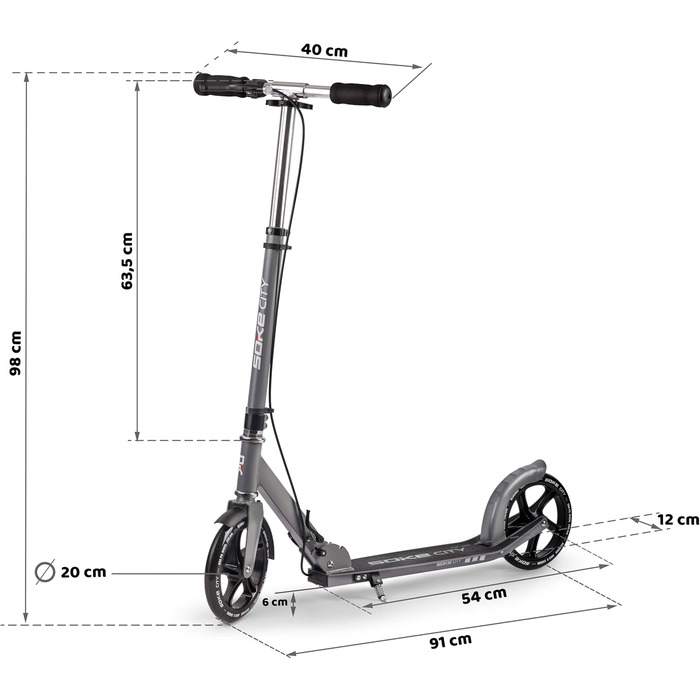 Міський самокат SOKE Cityroller, складаний, сірий, для дорослих і підлітків