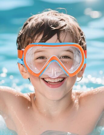 Дитяча маска для плавання та снорклінгу Supertrip, 6-14 років, скло, помаранчево-блакитна