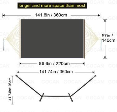 Гаммак GOCAN XXL для 2 осіб, 220x150 см, 330 см, 300 кг, бавовна, для відпочинку на природі, в саду, вдома, для дітей, сірий в смужку