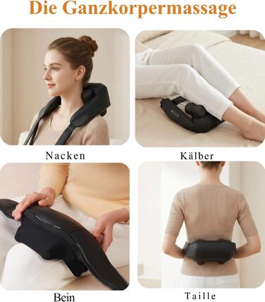 Бездротовий масажер для шиї та плечей 4D Shiatsu з підігрівом, електричний масажер для спини та м'язів, чорний