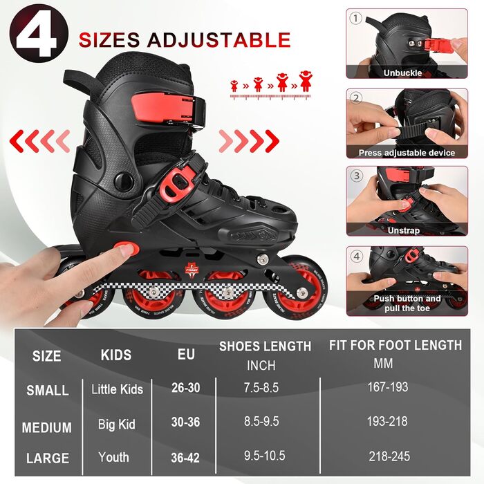 Регульовані дитячі ролики для хлопчиків та дівчаток, чорні, розмір L