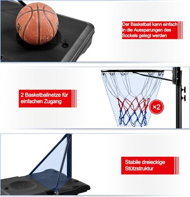 Баскетбольне кільце Yaheetech з регульованою висотою на стійці з колесами для вулиці та приміщення 264 см