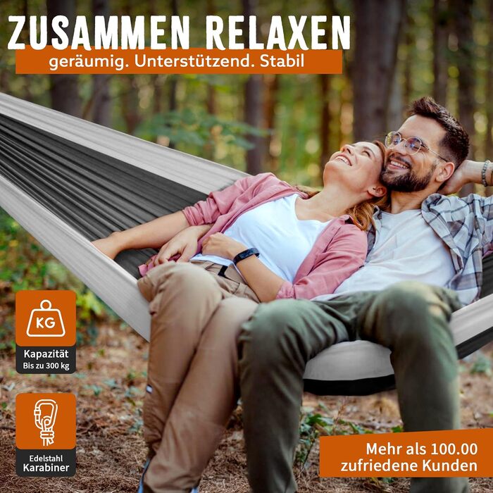 Гамак Monkey Swing ультралегкий з карабіном та стропами (до 300 кг) – 275 x 140 см, для кемпінгу, відпочинку на природі, трекінгу та подорожей (зелений/хакі, чорний)
