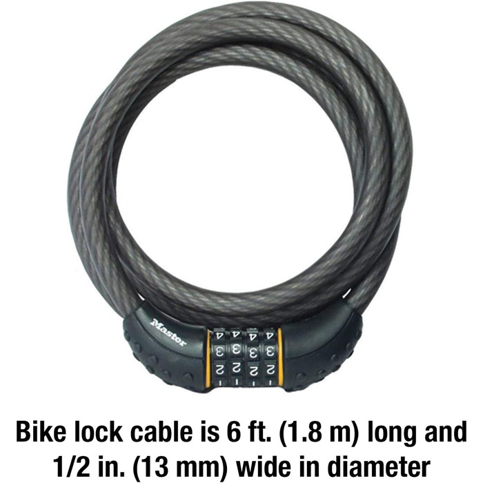 Кодовий тросовий замок Master Lock 8122D, 1,8 м, чорний, для велосипеда
