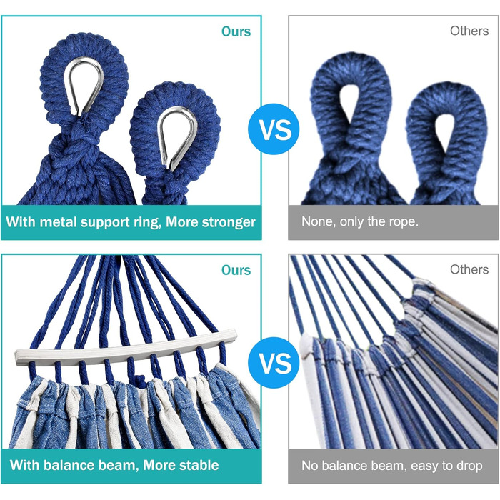 Гамак для відпочинку на відкритому повітрі: кемпінговий гамак з дерев'яною перекладиною, ременями та сумкою. Підходить для дому, балкону, тераси, саду, подорожей з рюкзаком. Колір: блакитний