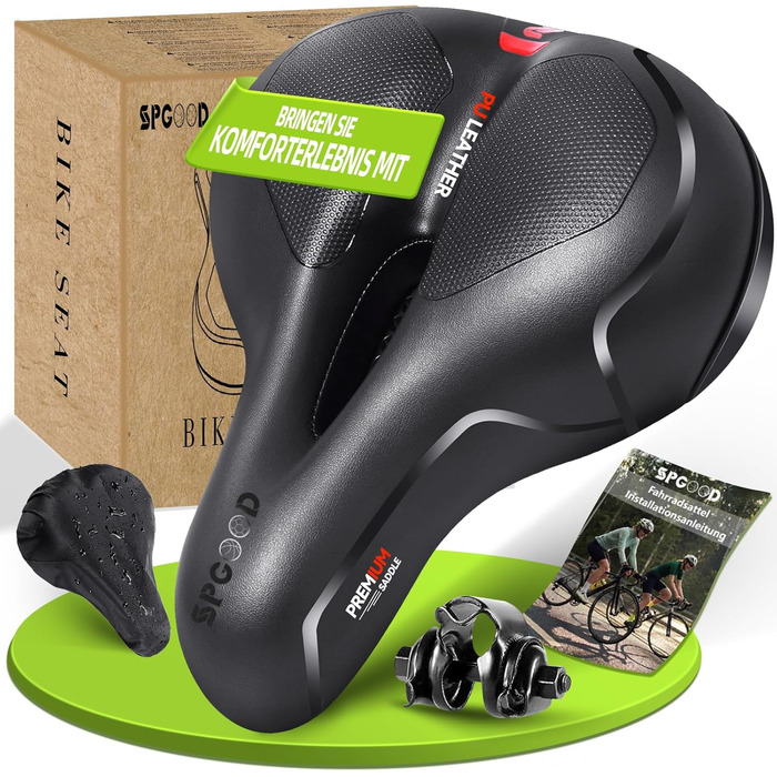 Велосипедне сідло SPGOOD: зручне, ергономічне, з м'якою піною пам'яті, амортизуюче, дихаюче, водонепроникне, для жінок та чоловіків, 25*21 см